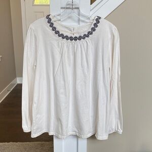 Old Navy Cream Blouse with Black Embroidery
